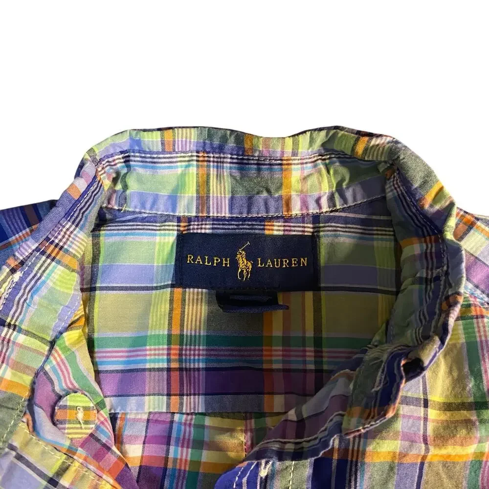 Ralph Lauren pastel plaid‎ long sleeve button up boys dress shirt SIZE 5